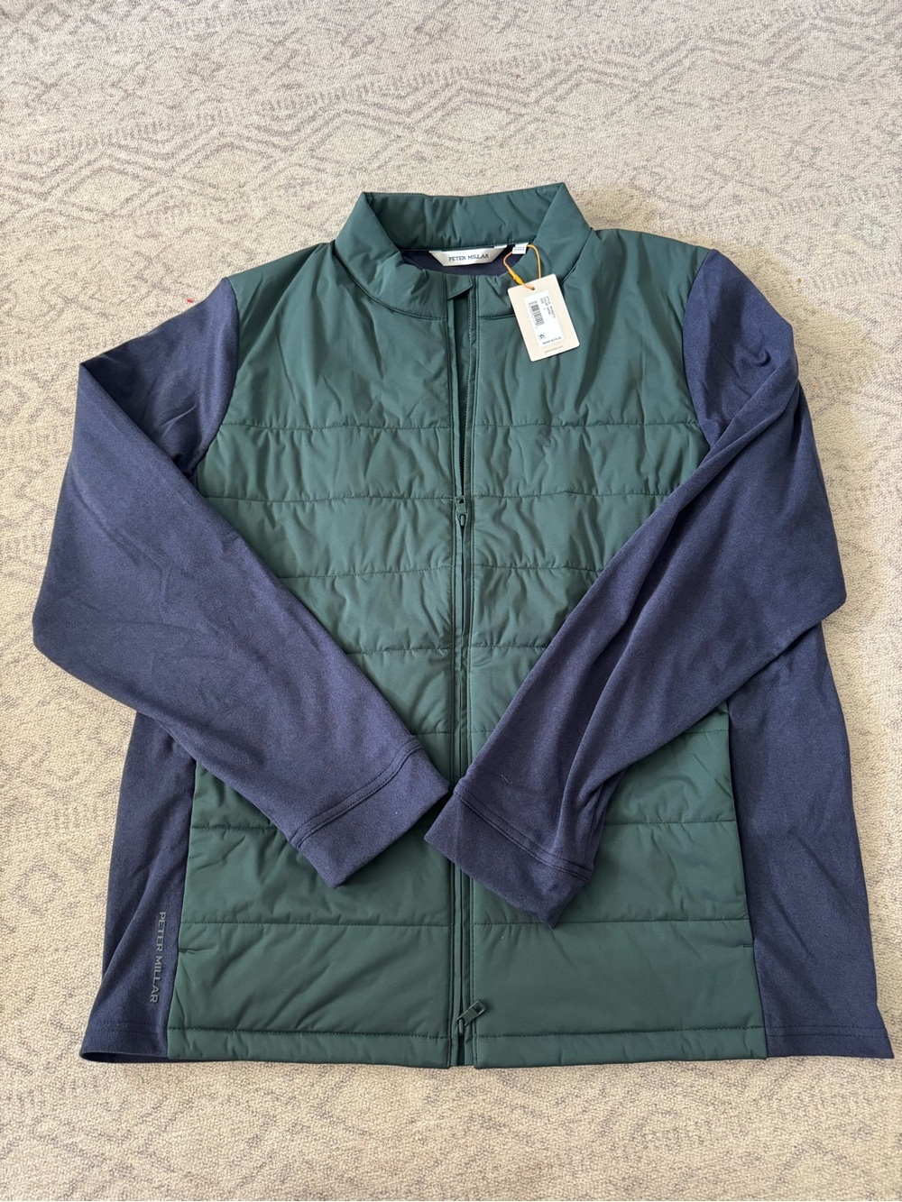 Peter Millar Green Body with Navy Sleeves Quilted Hybrid Jacket